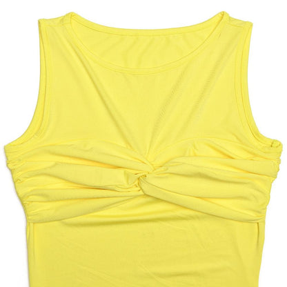 Sleeveless crewneck ruched knotted solid maxi dress