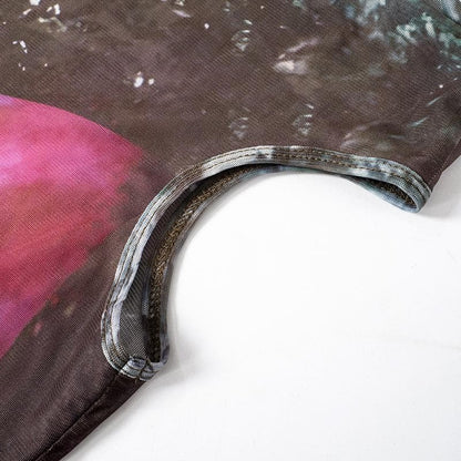 Off shoulder bowknot print sheer mesh top