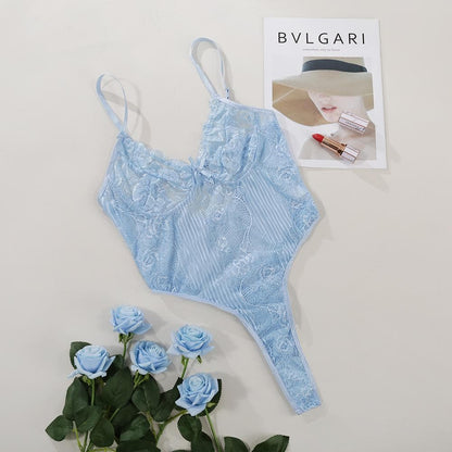 V neck lace bowknot adjustable bodysuit