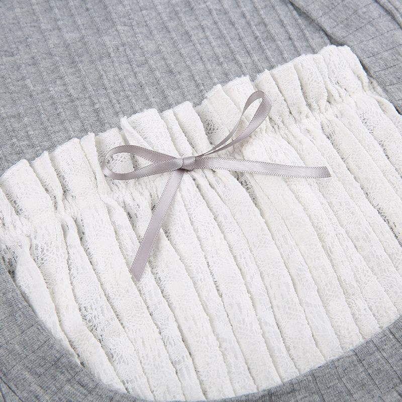 Ruched patchwork contrast long sleeve ruffle top