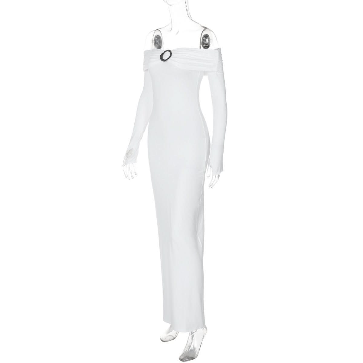 Off shoulder long sleeve slit o ring maxi dress