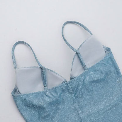 V neck high slit padded backless cami maxi dress