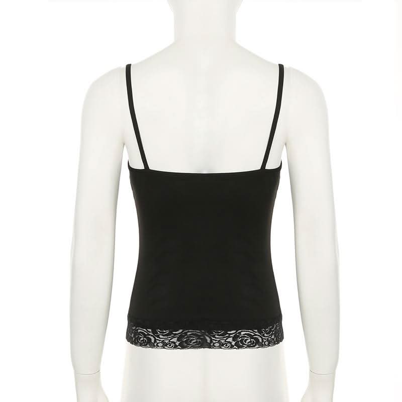 Beaded v neck lace hem backless cami top