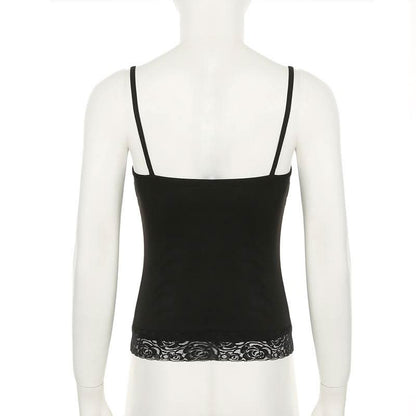 Beaded v neck lace hem backless cami top