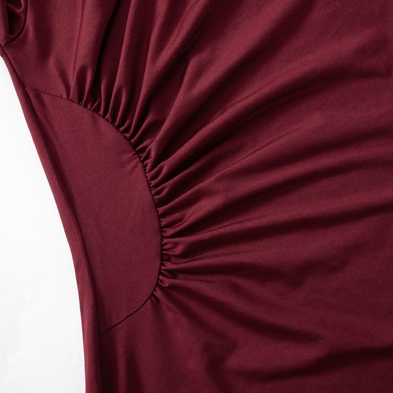 Long sleeve ruched irregular solid mini dress