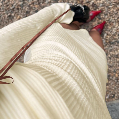 Off shoulder long flared sleeve bowknot ribbed mini dress