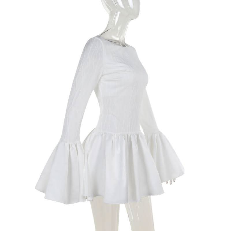 Long flared sleeve ruffle mini dress