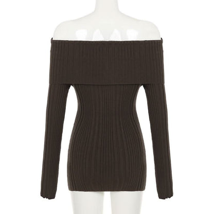 Long sleeve off shoulder textured solid mini dress