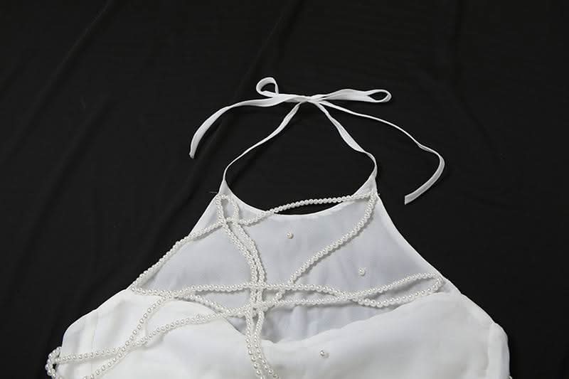 Halter beaded backless solid top