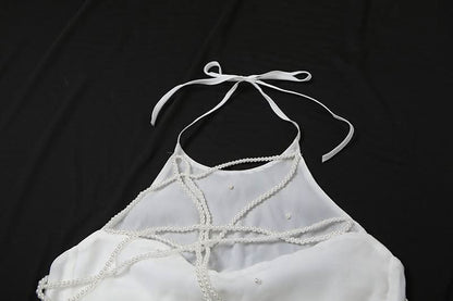 Halter beaded backless solid top