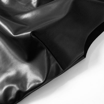 One shoulder gloves PU leather zip-up ruched top