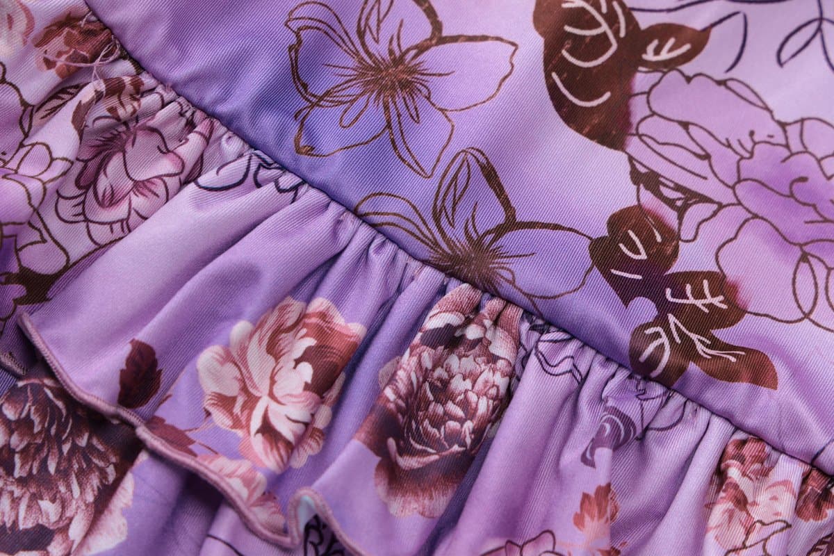 Deep v neck halter flower print ruffle mini dress