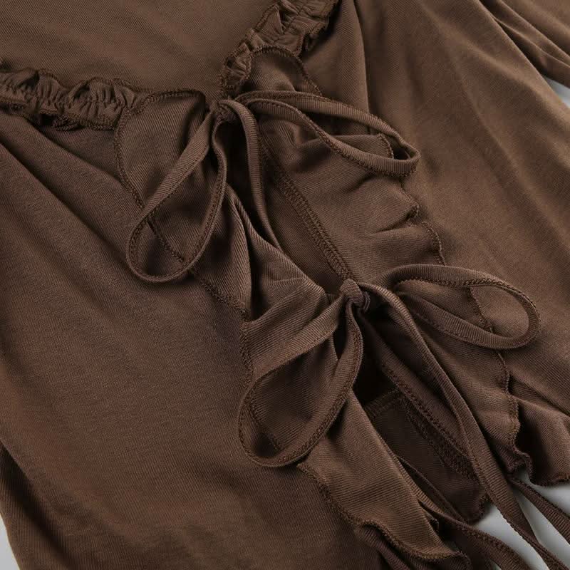 Long sleeve ruffle self tie top