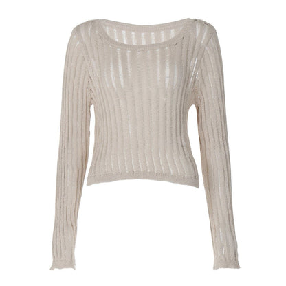 Long sleeve u neck knitted solid top