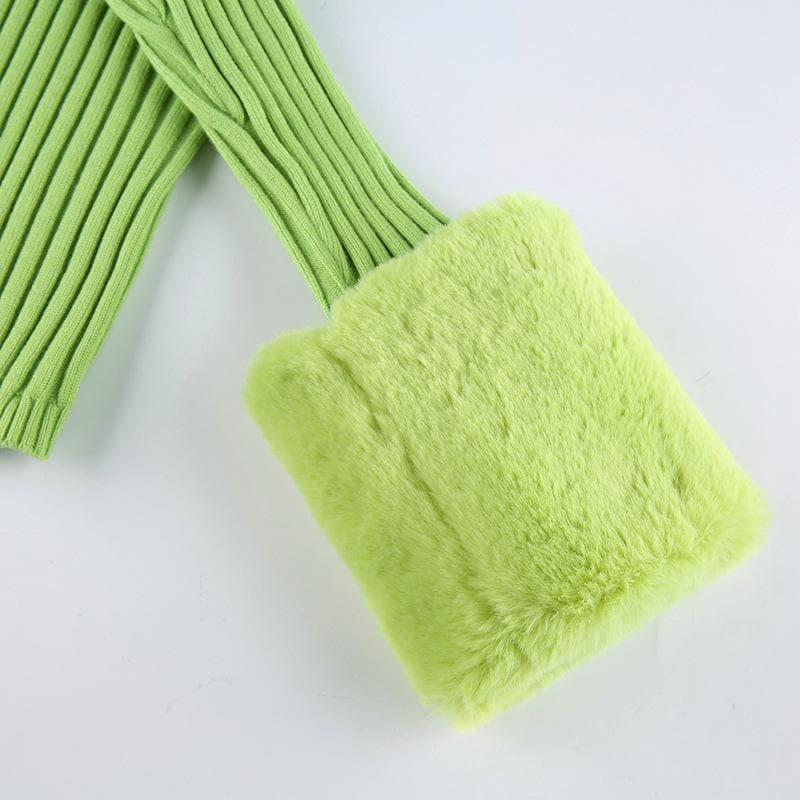 Button fluffy turnover collar knitted long sleeve cardigan top