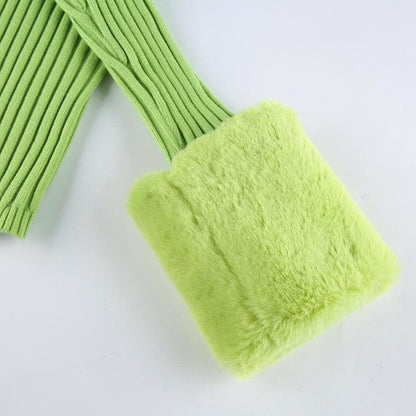 Button fluffy turnover collar knitted long sleeve cardigan top