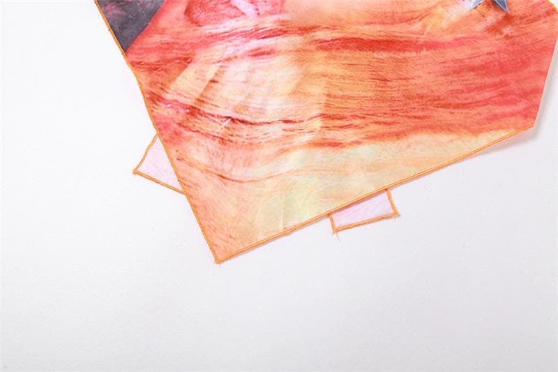 Halter abstract self tie backless contrast top