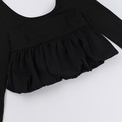 U neck long sleeve solid top