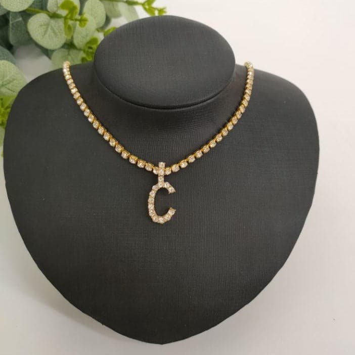 Initials pendant rhinestone chocker