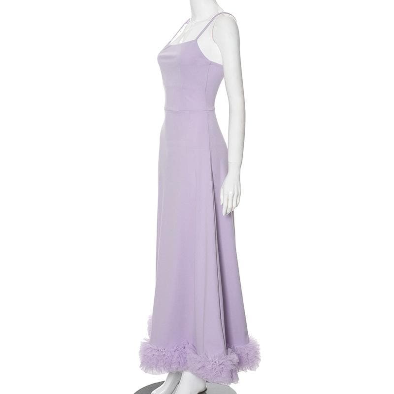 U neck ruffle backless cami maxi dress