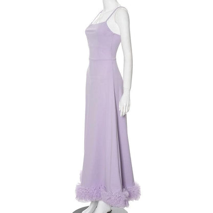 U neck ruffle backless cami maxi dress