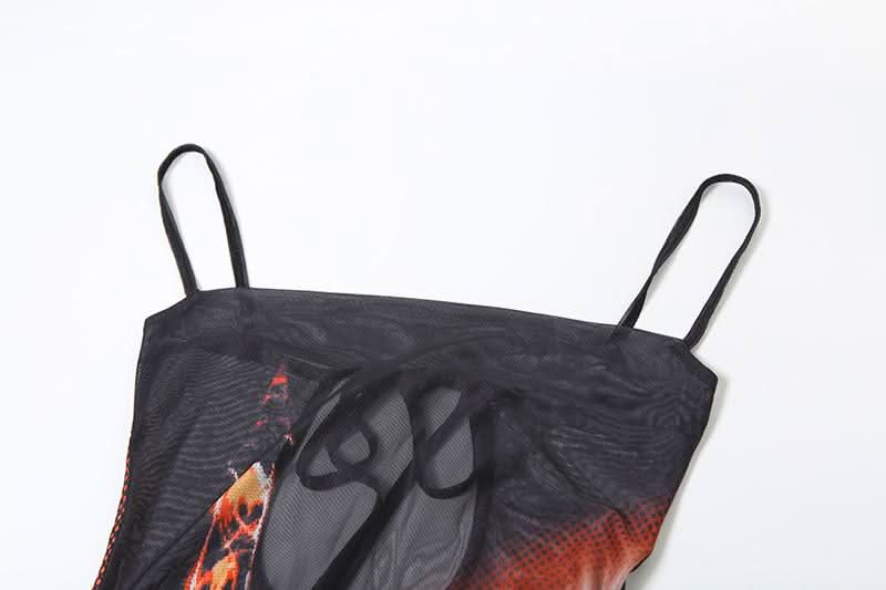 Abstract mesh high slit cami maxi dress