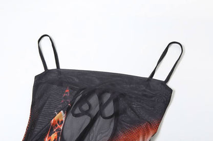 Abstract mesh high slit cami maxi dress