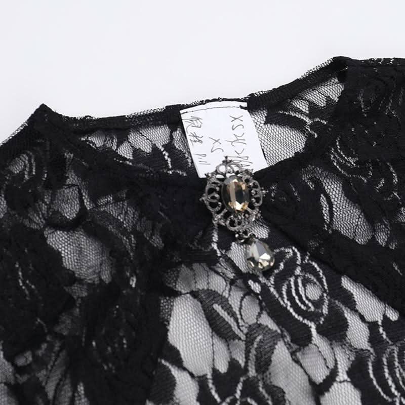 Long flared sleeve lace rhinestone applique shrug