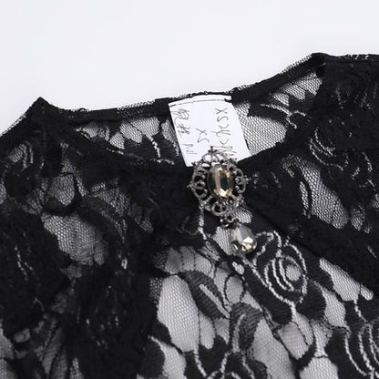 Long flared sleeve lace rhinestone applique shrug