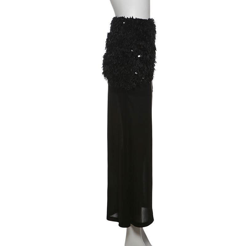 Glitter mesh patchwork fluffy maxi skirt