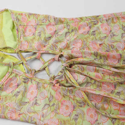 Sweetheart neck lace flower print knotted cami maxi dress