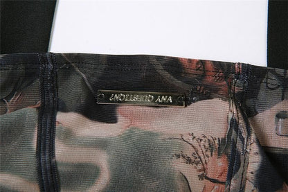 Abstract corset halter contrast print backless mini dress