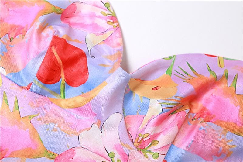 Sweetheart Neck Spaghetti Strap Floral Print Bodycon Mini Dress
