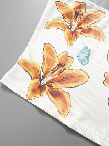 Flower print backless tube top