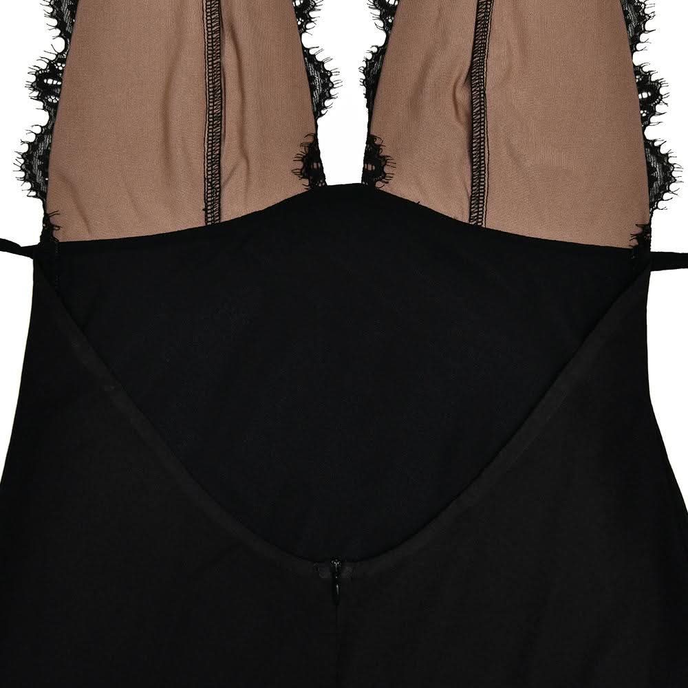 Halter self tie deep V neck gradient lace maxi dress