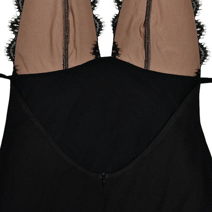 Halter self tie deep V neck gradient lace maxi dress