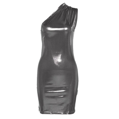 Metallic One-Shoulder Ruched Bodycon Mini Dress