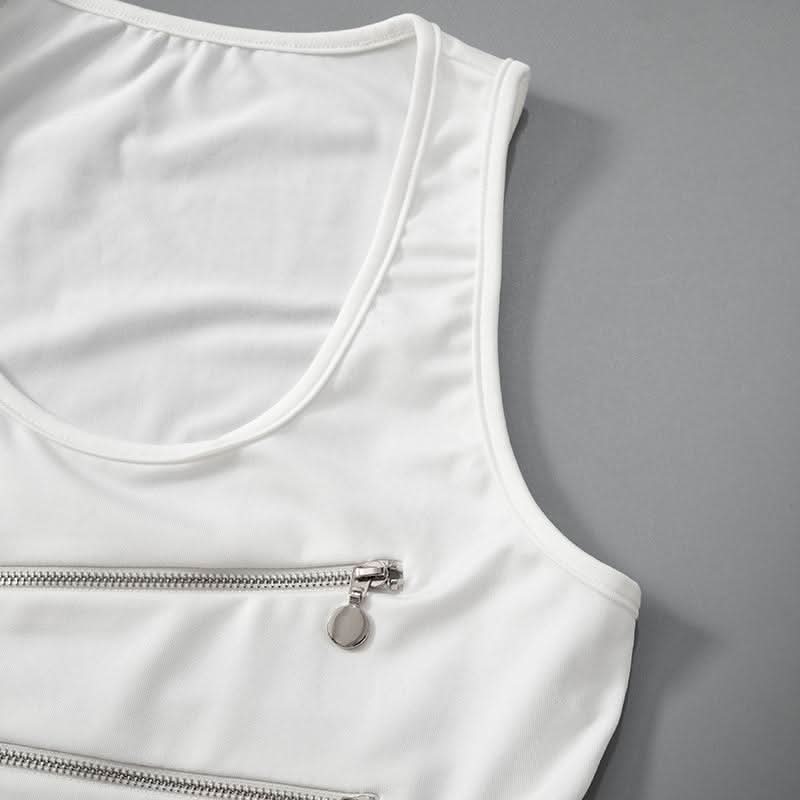 Zip-up hollow out u neck irregular solid cut out top