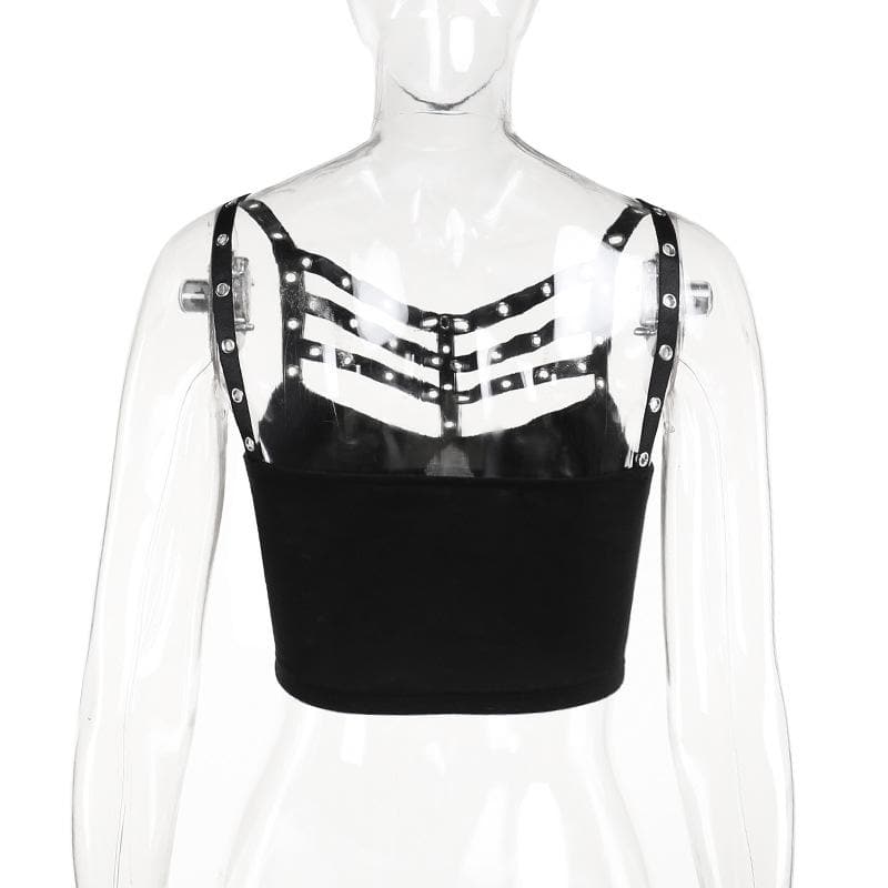 Hollow out backless solid sleeveless crop cut out top