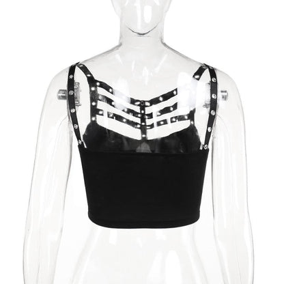 Hollow out backless solid sleeveless crop cut out top