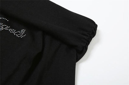 Beaded off shoulder long sleeve ruched solid top-final-sale