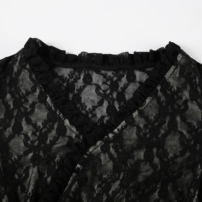 Long sleeve v neck lace button top