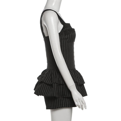 Lace hem striped button ruched cami romper