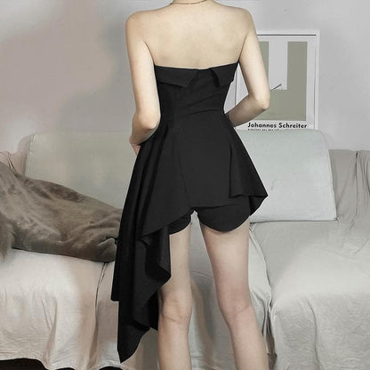Irregular pleated off shoulder solid backless tube dress