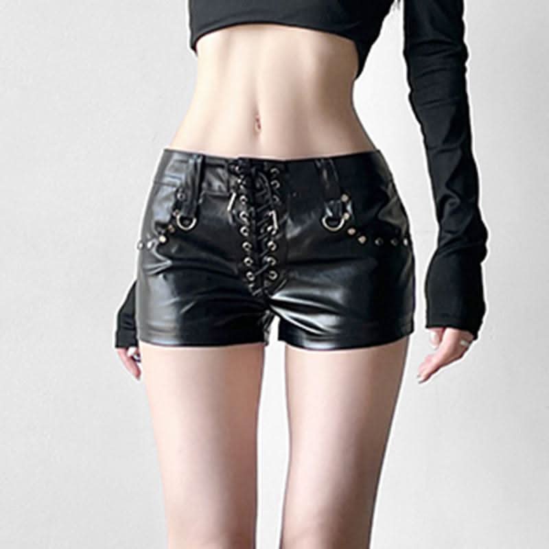 PU leather lace up short pant