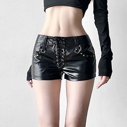 PU leather lace up short pant