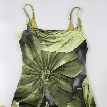 U neck flower print mesh cami maxi dress