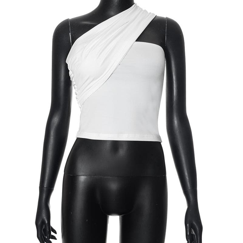 One shoulder irregular ruched solid crop top