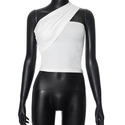 One shoulder irregular ruched solid crop top