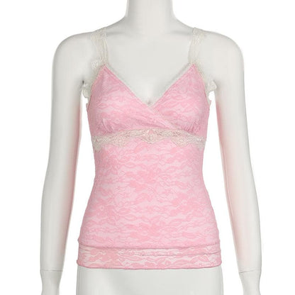 V neck lace backless cami top
